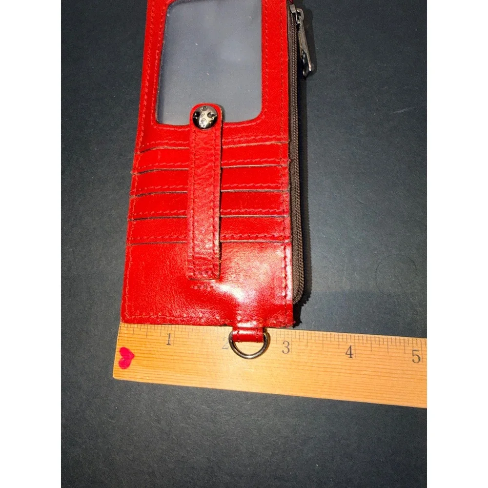 Patricia Nash Red Leather Slim Credit Card Case Wallet Zip ID Window